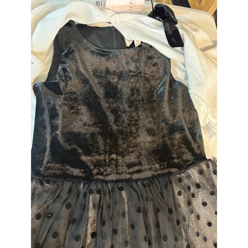 Biscotti Collezioni Girls Dress Set 10 Silver Cardigan Black Tulle Polka Dot - Picture 7 of 9